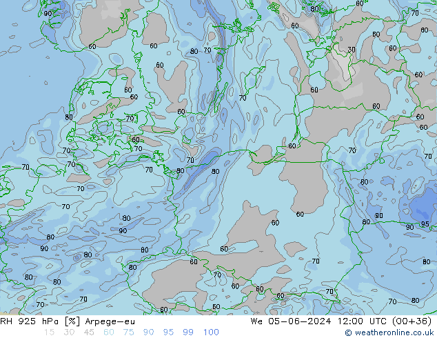 RH 925 hPa Arpege-eu Qua 05.06.2024 12 UTC