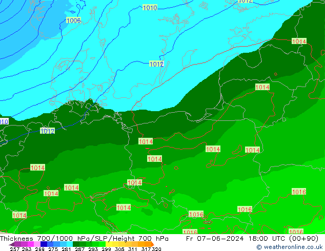 Thck 700-1000 hPa Arpege-eu Pá 07.06.2024 18 UTC