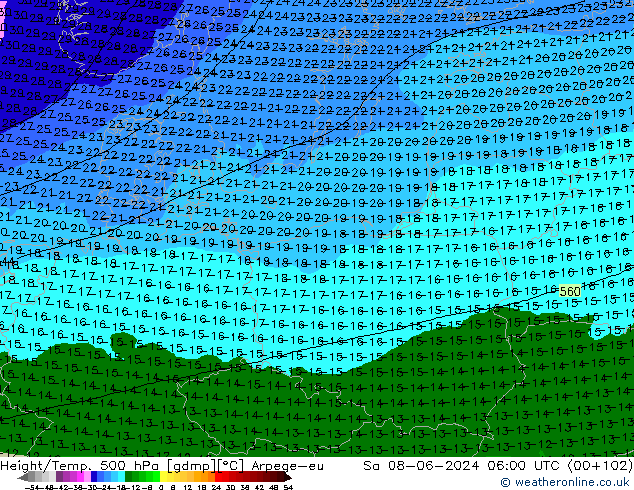 Height/Temp. 500 hPa Arpege-eu So 08.06.2024 06 UTC