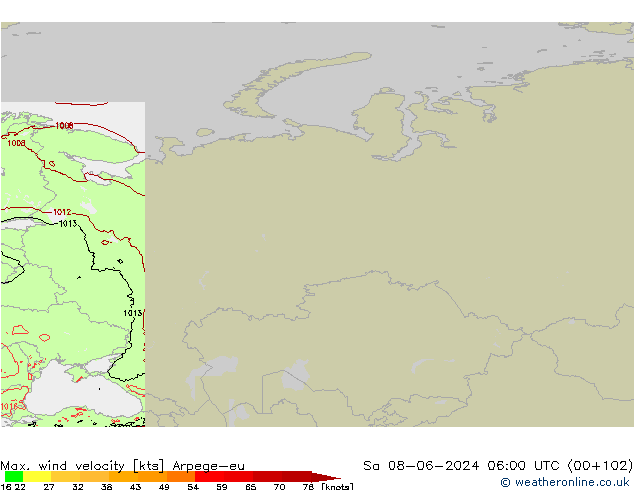 Maks. Rüzgar Hızı Arpege-eu Cts 08.06.2024 06 UTC