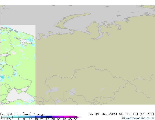 precipitação Arpege-eu Sáb 08.06.2024 03 UTC