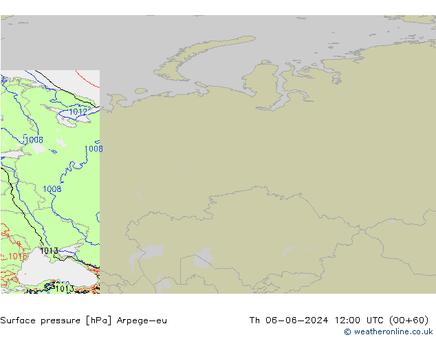 Atmosférický tlak Arpege-eu Čt 06.06.2024 12 UTC