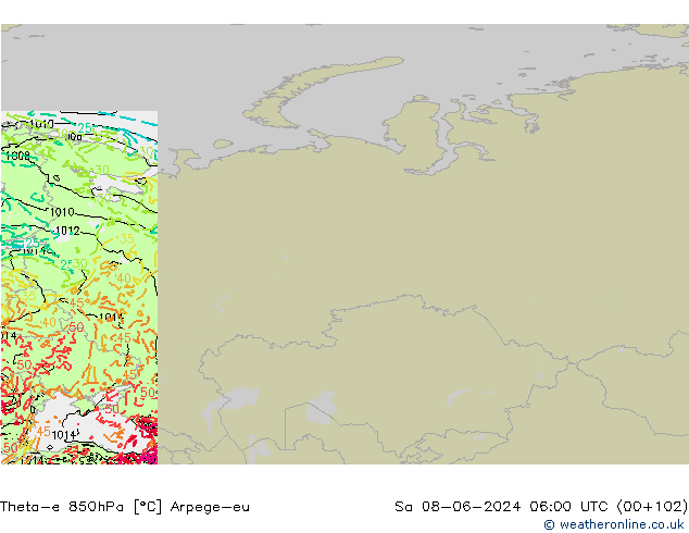 Theta-e 850hPa Arpege-eu Sa 08.06.2024 06 UTC