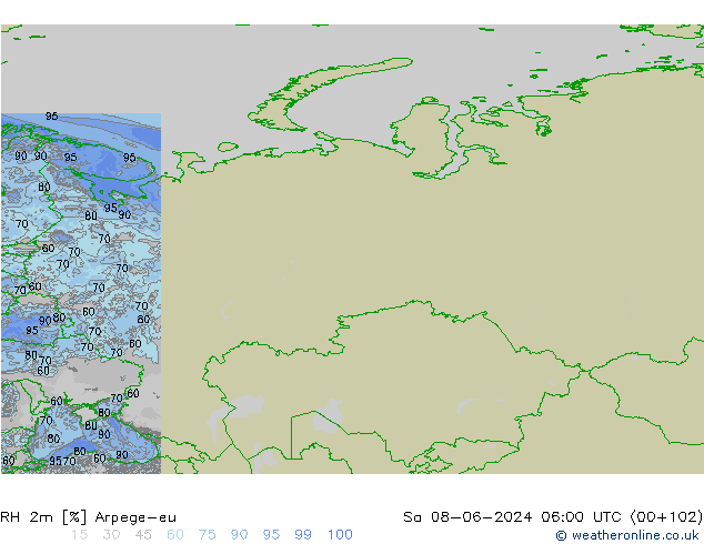 RH 2m Arpege-eu Sa 08.06.2024 06 UTC