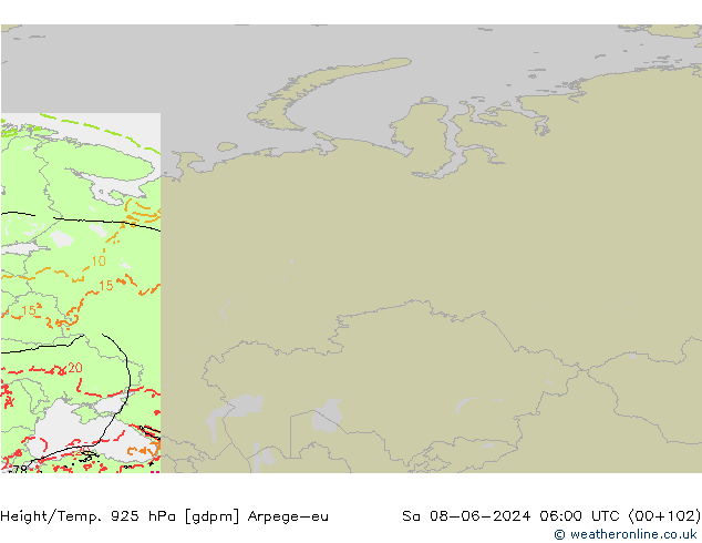 Height/Temp. 925 hPa Arpege-eu So 08.06.2024 06 UTC