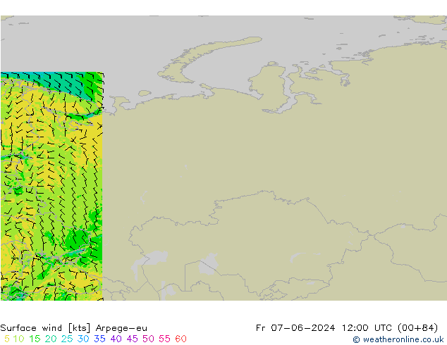 Surface wind Arpege-eu Pá 07.06.2024 12 UTC