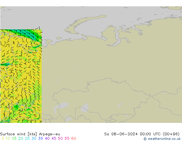 wiatr 10 m Arpege-eu so. 08.06.2024 00 UTC