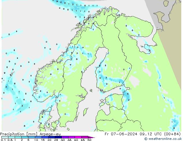 осадки Arpege-eu пт 07.06.2024 12 UTC