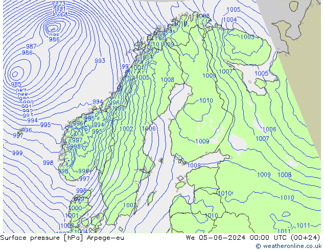 Surface pressure Arpege-eu We 05.06.2024 00 UTC