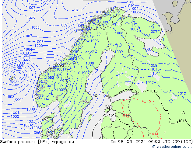 Bodendruck Arpege-eu Sa 08.06.2024 06 UTC