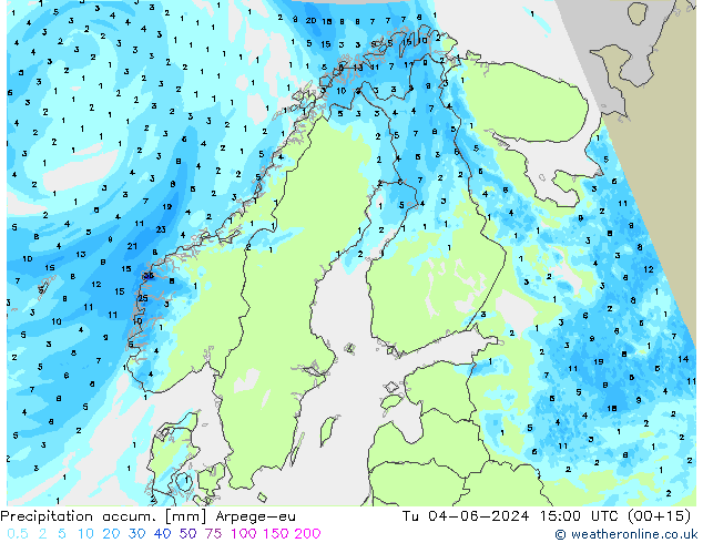 Précipitation accum. Arpege-eu mar 04.06.2024 15 UTC