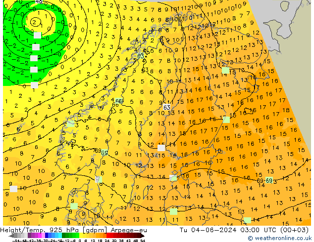 Height/Temp. 925 hPa Arpege-eu Di 04.06.2024 03 UTC