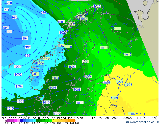 Dikte 850-1000 hPa Arpege-eu do 06.06.2024 00 UTC