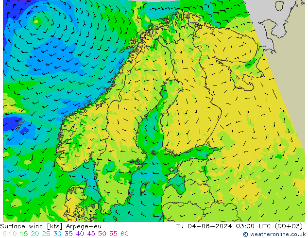 Surface wind Arpege-eu Tu 04.06.2024 03 UTC