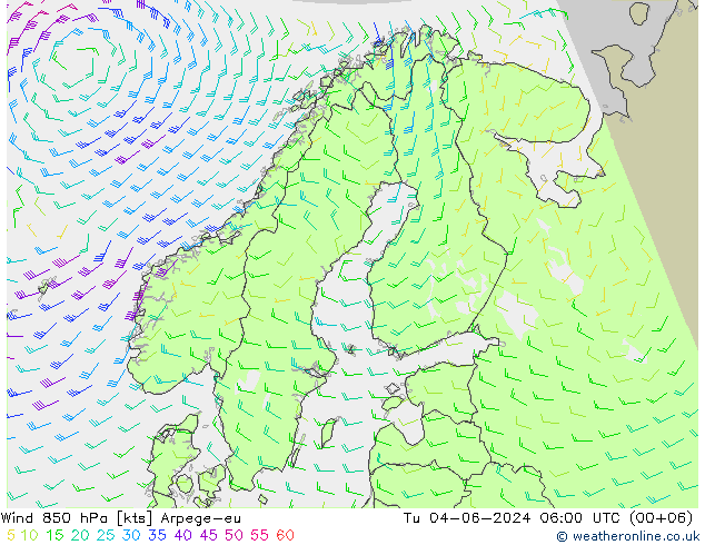 风 850 hPa Arpege-eu 星期二 04.06.2024 06 UTC