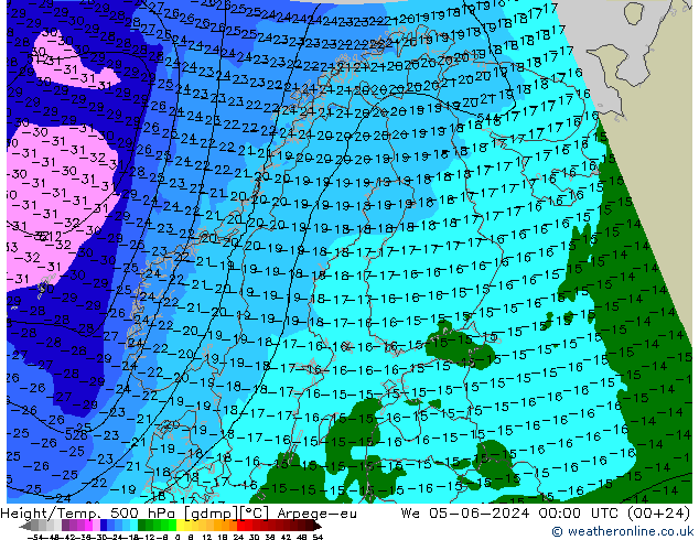 Height/Temp. 500 hPa Arpege-eu  05.06.2024 00 UTC