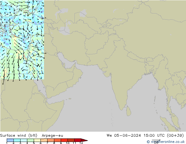 Surface wind (bft) Arpege-eu St 05.06.2024 15 UTC