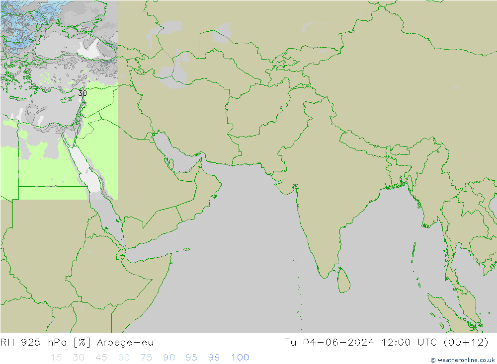 RH 925 hPa Arpege-eu 星期二 04.06.2024 12 UTC