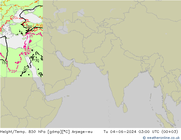 Height/Temp. 850 hPa Arpege-eu 星期二 04.06.2024 03 UTC