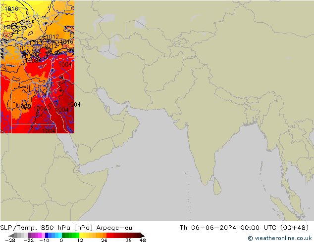 SLP/Temp. 850 hPa Arpege-eu jeu 06.06.2024 00 UTC