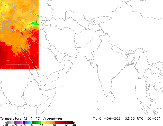 Temperature (2m) Arpege-eu Tu 04.06.2024 03 UTC