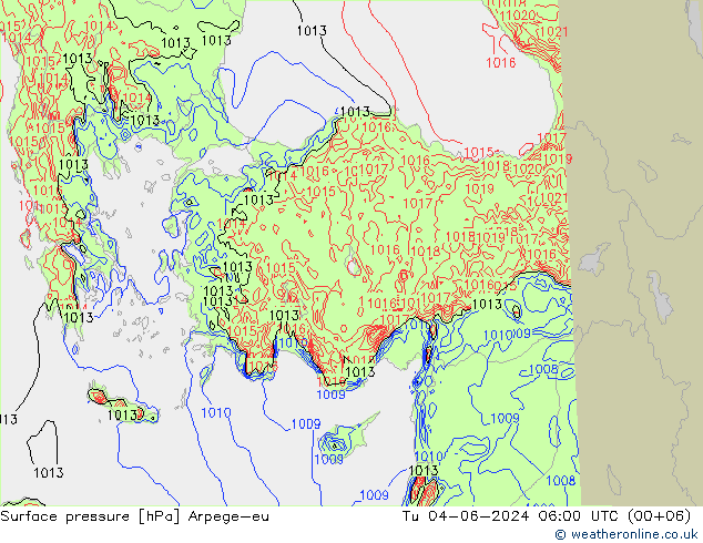 Atmosférický tlak Arpege-eu Út 04.06.2024 06 UTC