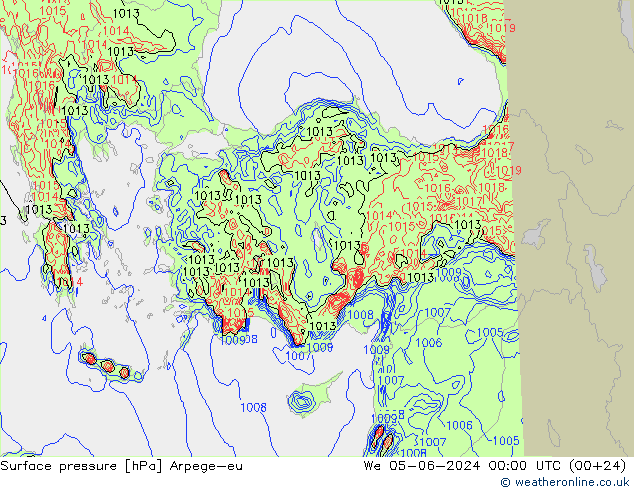 Presión superficial Arpege-eu mié 05.06.2024 00 UTC