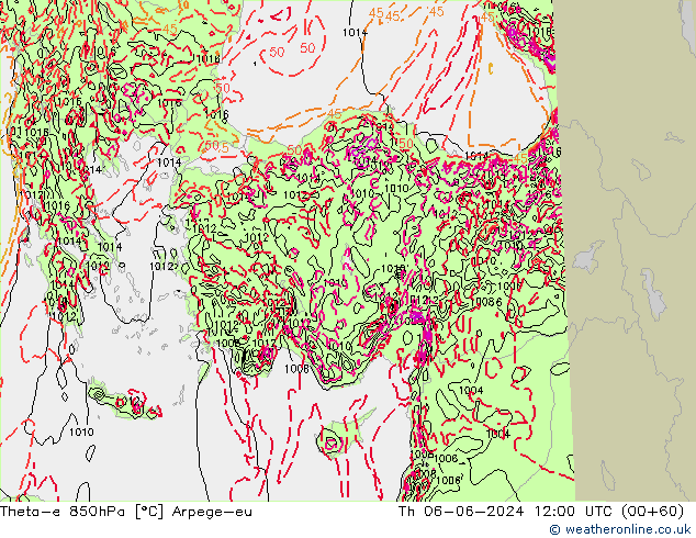 Theta-e 850hPa Arpege-eu Th 06.06.2024 12 UTC