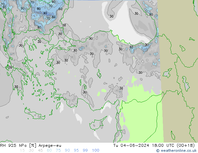 RH 925 hPa Arpege-eu Tu 04.06.2024 18 UTC