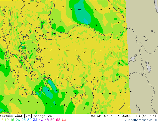 Wind 10 m Arpege-eu wo 05.06.2024 00 UTC