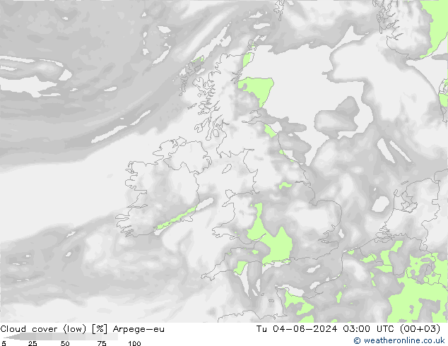 nízká oblaka Arpege-eu Út 04.06.2024 03 UTC