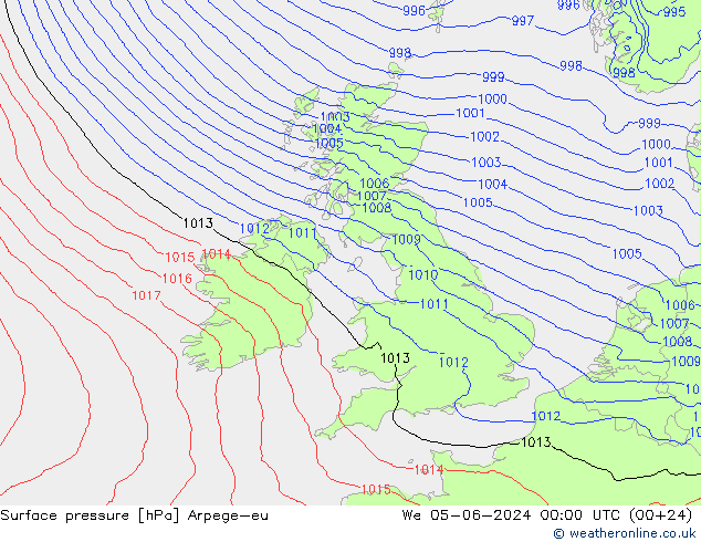 Pressione al suolo Arpege-eu mer 05.06.2024 00 UTC