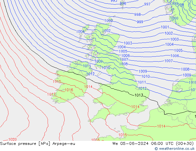 Surface pressure Arpege-eu We 05.06.2024 06 UTC