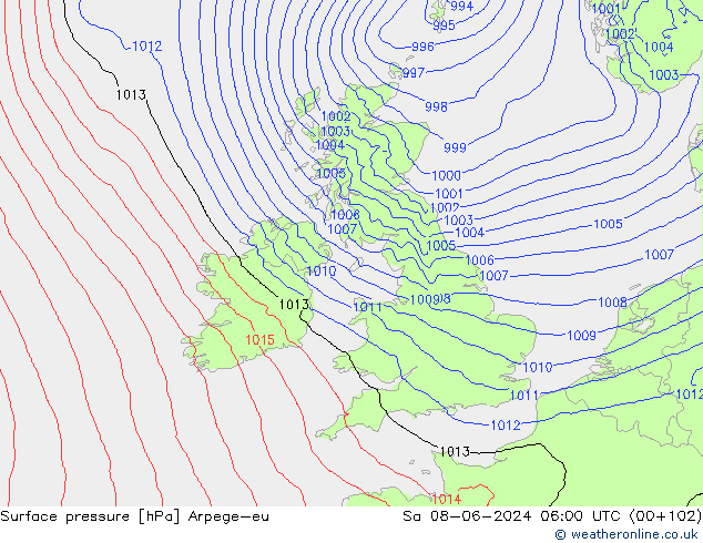 Surface pressure Arpege-eu Sa 08.06.2024 06 UTC