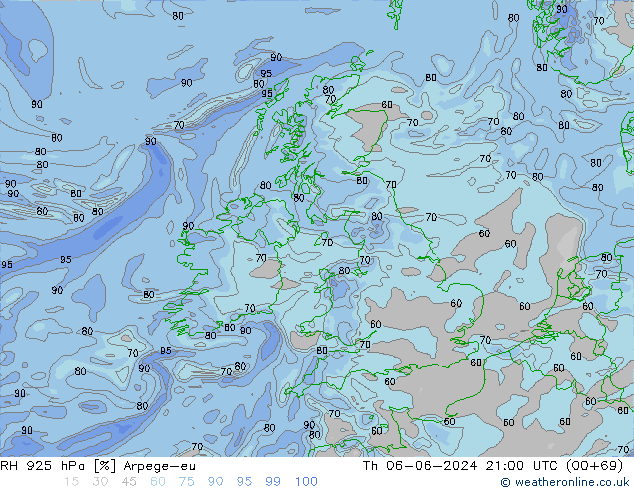 RH 925 hPa Arpege-eu Th 06.06.2024 21 UTC