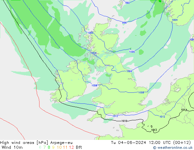 Windvelden Arpege-eu di 04.06.2024 12 UTC