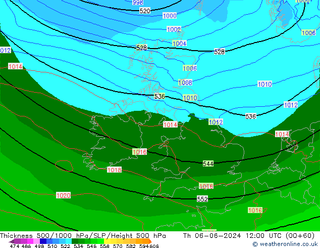 Thck 500-1000hPa Arpege-eu czw. 06.06.2024 12 UTC