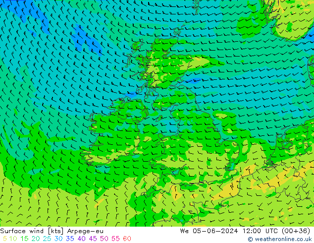 Vent 10 m Arpege-eu mer 05.06.2024 12 UTC