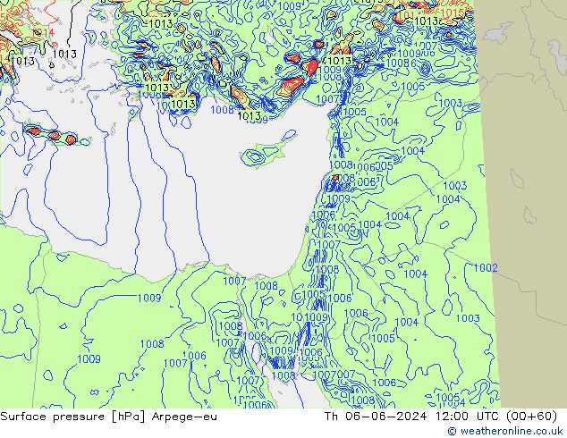 Pressione al suolo Arpege-eu gio 06.06.2024 12 UTC