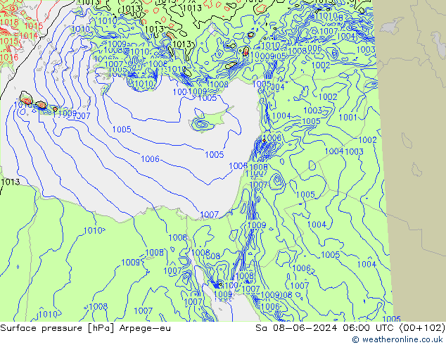 Pressione al suolo Arpege-eu sab 08.06.2024 06 UTC