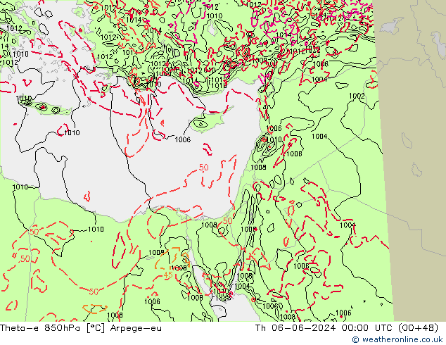 Theta-e 850hPa Arpege-eu Th 06.06.2024 00 UTC