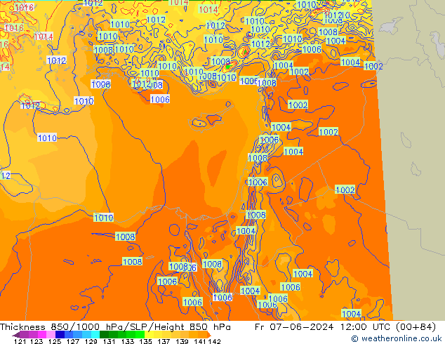 850-1000 hPa Kalınlığı Arpege-eu Cu 07.06.2024 12 UTC