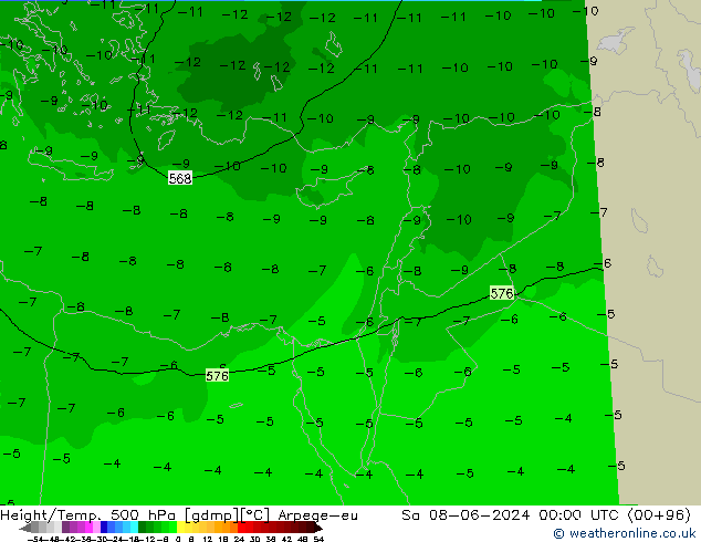 Height/Temp. 500 hPa Arpege-eu  08.06.2024 00 UTC