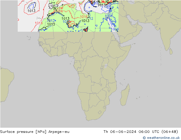 Atmosférický tlak Arpege-eu Čt 06.06.2024 06 UTC