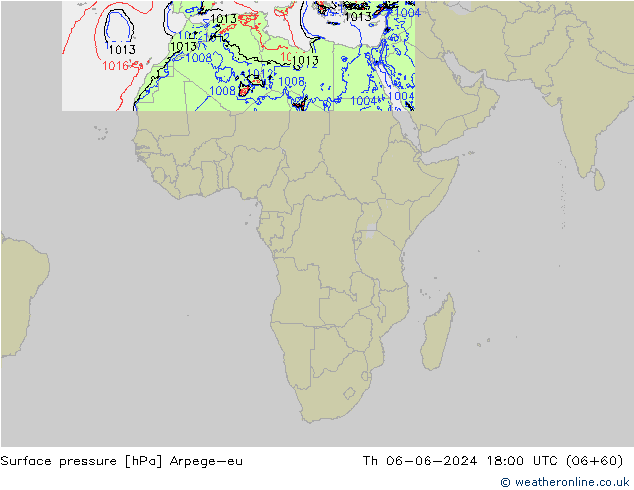 Presión superficial Arpege-eu jue 06.06.2024 18 UTC