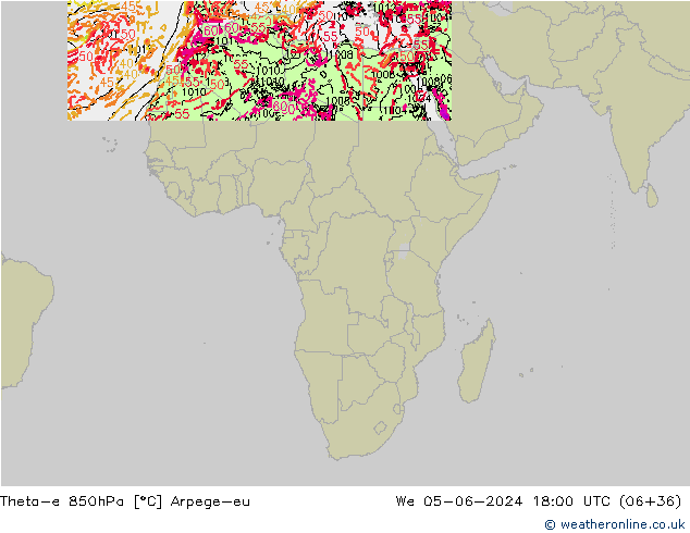 Theta-e 850hPa Arpege-eu mié 05.06.2024 18 UTC