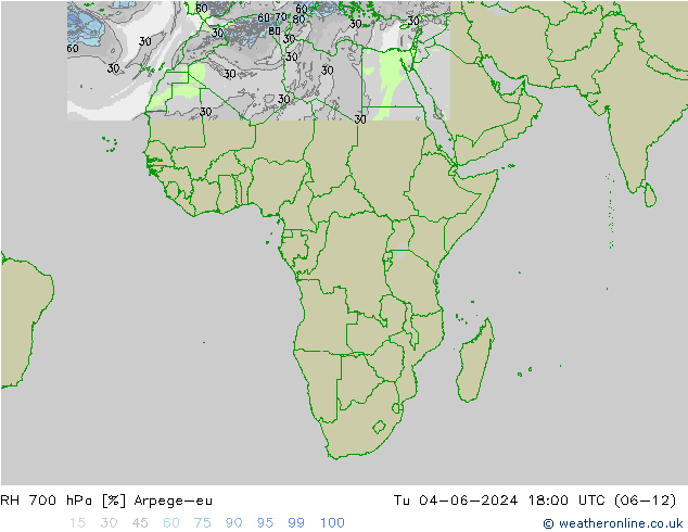 RH 700 hPa Arpege-eu Ter 04.06.2024 18 UTC