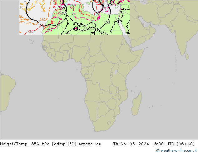 Hoogte/Temp. 850 hPa Arpege-eu do 06.06.2024 18 UTC