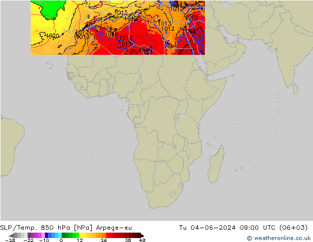 SLP/Temp. 850 hPa Arpege-eu wto. 04.06.2024 09 UTC