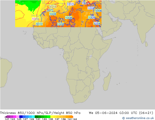 Dikte 850-1000 hPa Arpege-eu wo 05.06.2024 03 UTC